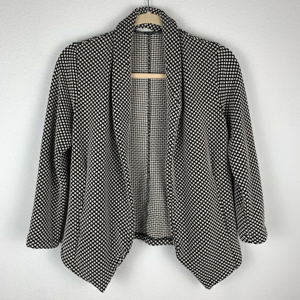 Weston Anthropologie S Black White Polka Dot Open Front Blazer Cardigan Jacket
